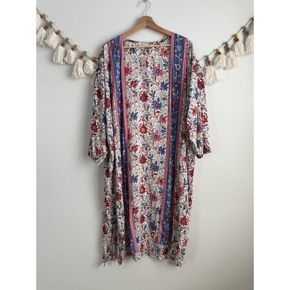 Loft Floral Open Front Slide Slit Kimono Cardigan Beachy Feminine Peasant NWT